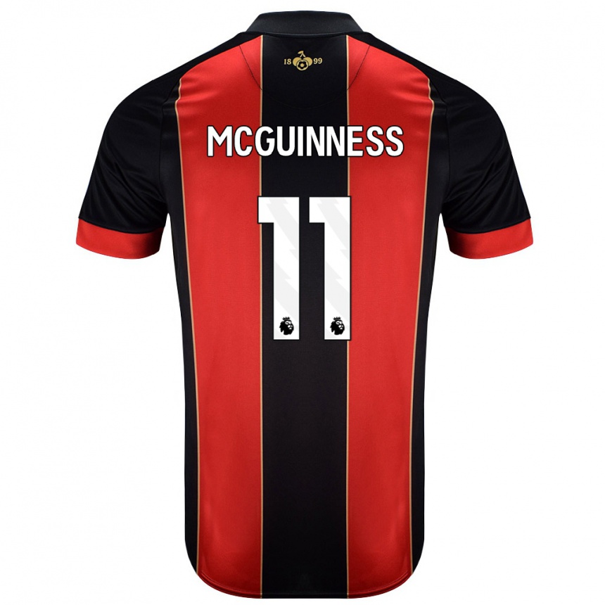 Kids Football Gemma Mcguinness #11 Red Black Home Jersey 2024/25 T-Shirt Uk