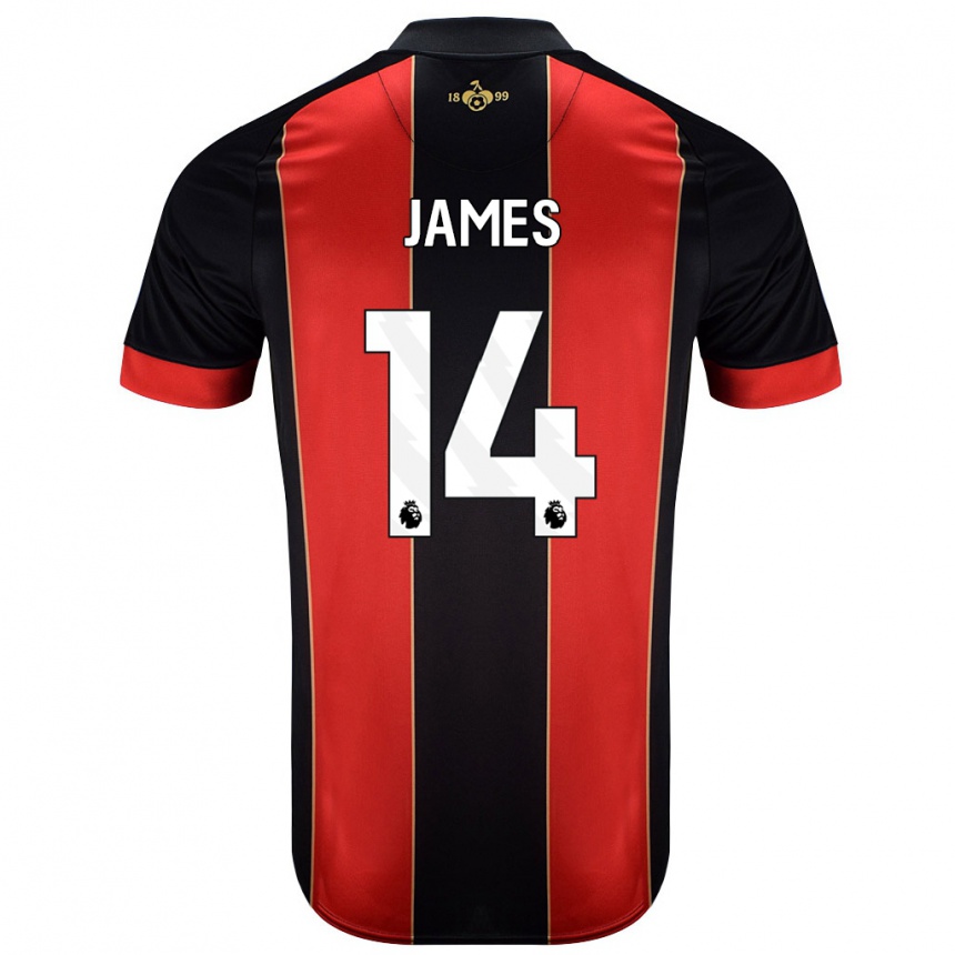 Kids Football Katie James #14 Red Black Home Jersey 2024/25 T-Shirt Uk