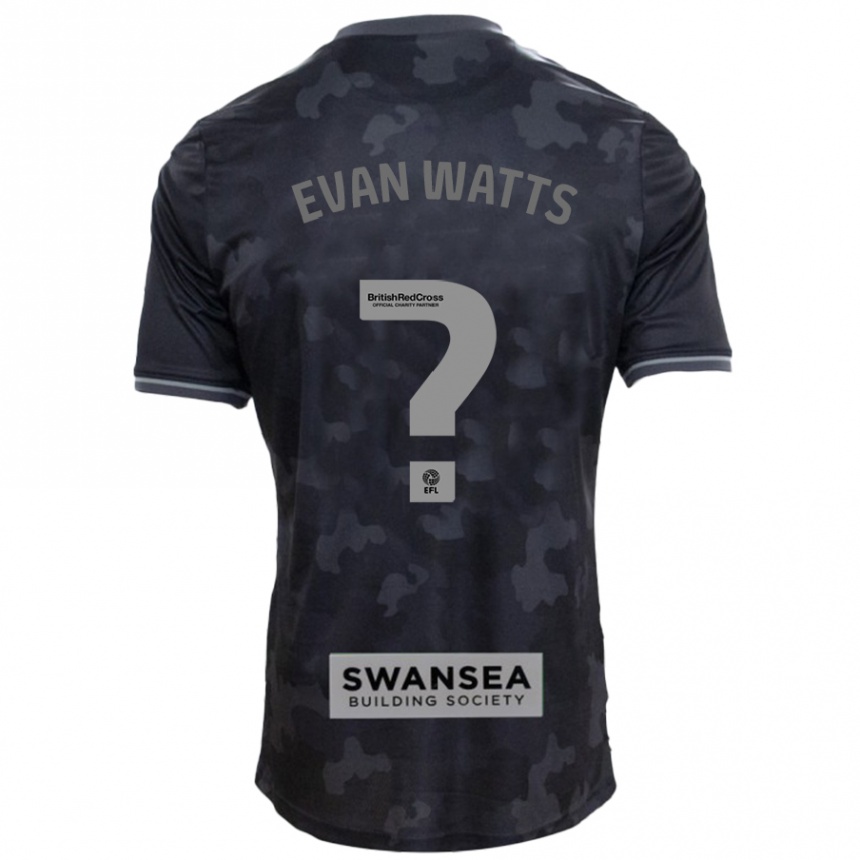 Kids Football Evan Watts #0 Black Away Jersey 2024/25 T-Shirt Uk