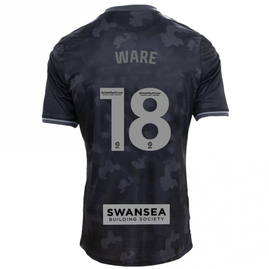 Kids Football Phoebe Ware #18 Black Away Jersey 2024/25 T-Shirt Uk