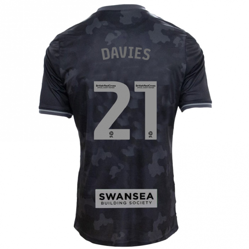 Kids Football Laura Davies #21 Black Away Jersey 2024/25 T-Shirt Uk