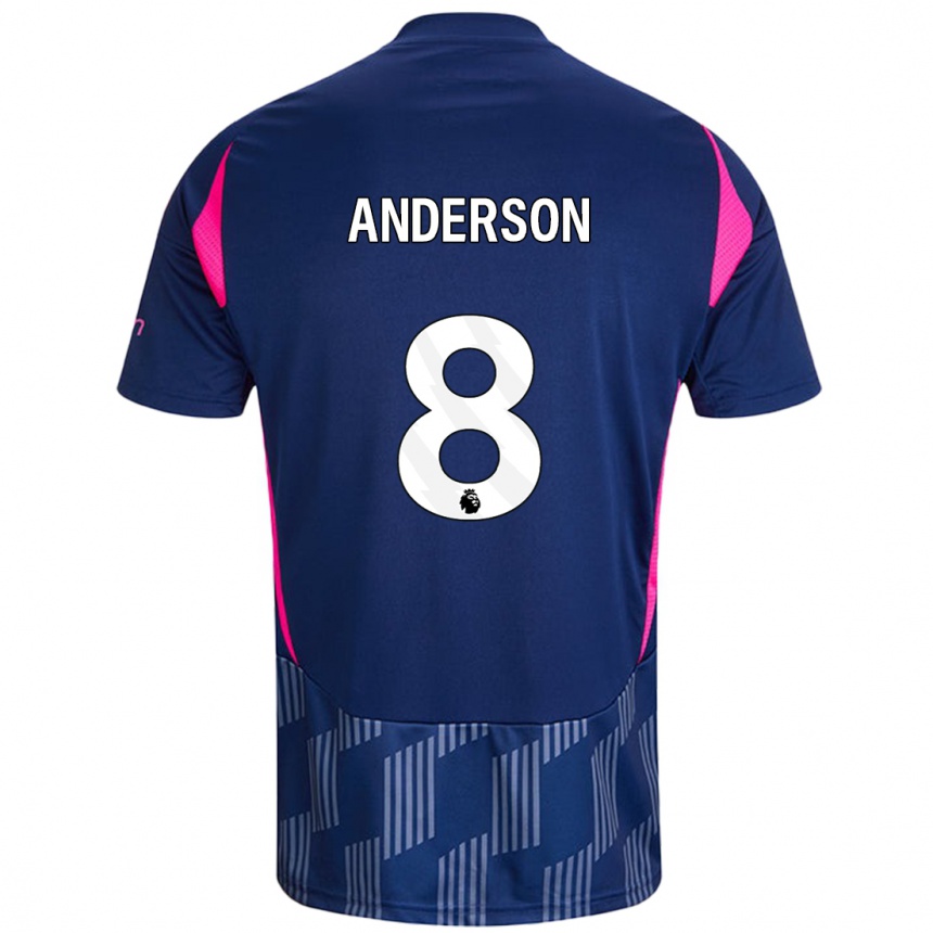 Kids Football Elliot Anderson #8 Royal Blue Pink Away Jersey 2024/25 T-Shirt Uk