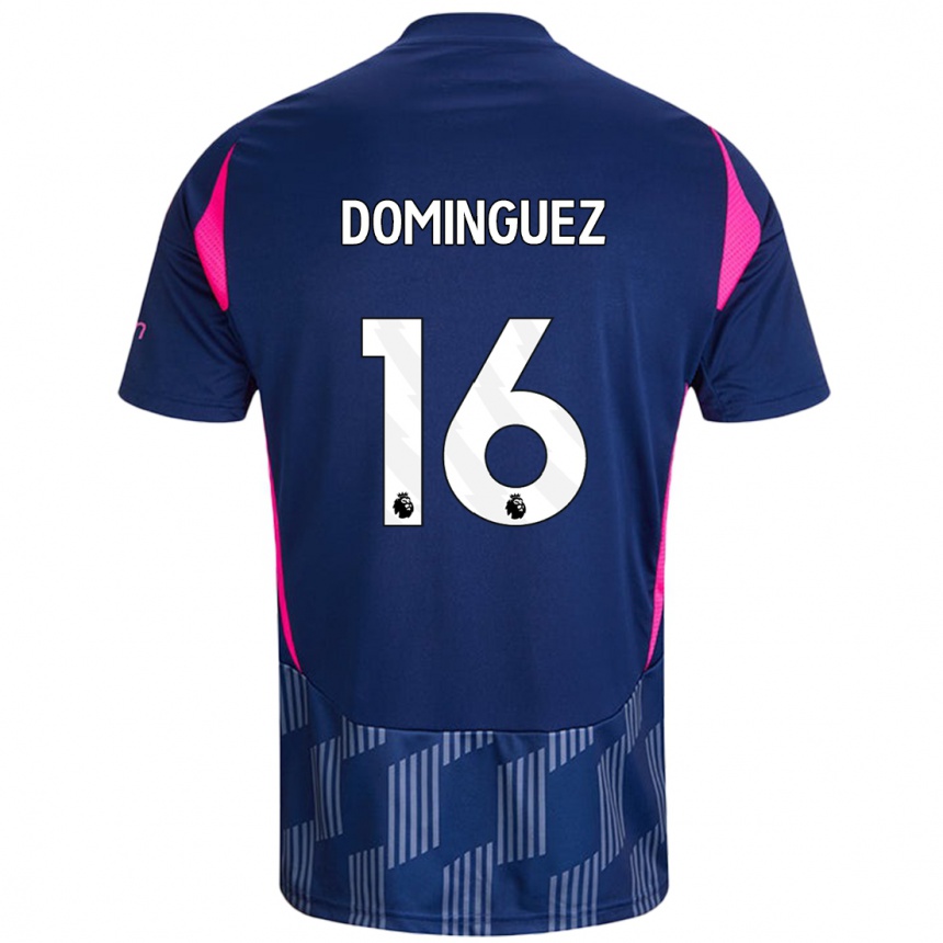 Kids Football Nicolás Domínguez #16 Royal Blue Pink Away Jersey 2024/25 T-Shirt Uk