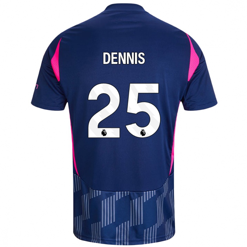 Kids Football Emmanuel Dennis #25 Royal Blue Pink Away Jersey 2024/25 T-Shirt Uk