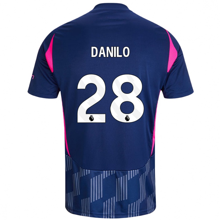 Kids Football Danilo #28 Royal Blue Pink Away Jersey 2024/25 T-Shirt Uk