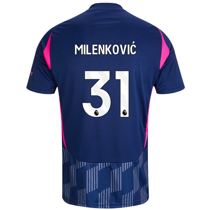 Kids Football Nikola Milenković #31 Royal Blue Pink Away Jersey 2024/25 T-Shirt Uk