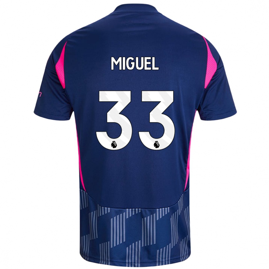 Kids Football Carlos Miguel #33 Royal Blue Pink Away Jersey 2024/25 T-Shirt Uk