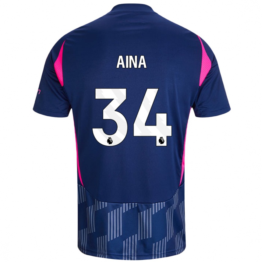 Kids Football Ola Aina #34 Royal Blue Pink Away Jersey 2024/25 T-Shirt Uk