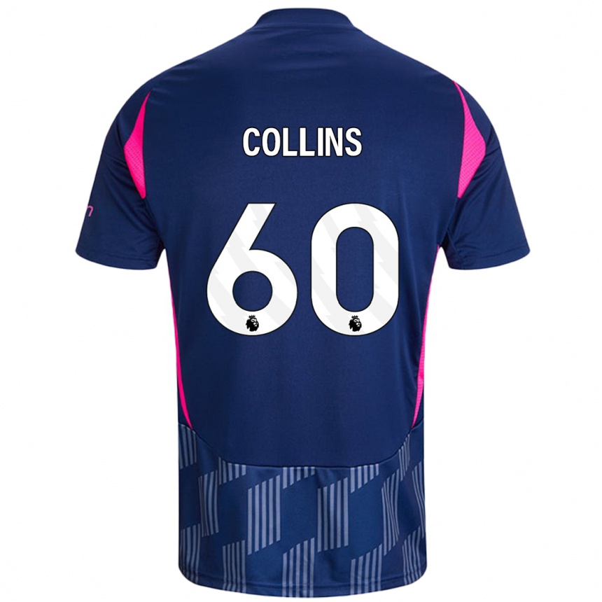 Kids Football Sam Collins #60 Royal Blue Pink Away Jersey 2024/25 T-Shirt Uk