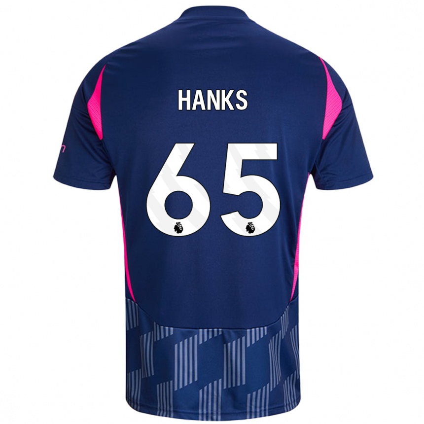 Kids Football Justin Hanks #65 Royal Blue Pink Away Jersey 2024/25 T-Shirt Uk