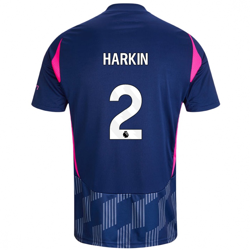 Kids Football Lyndsey Harkin #2 Royal Blue Pink Away Jersey 2024/25 T-Shirt Uk