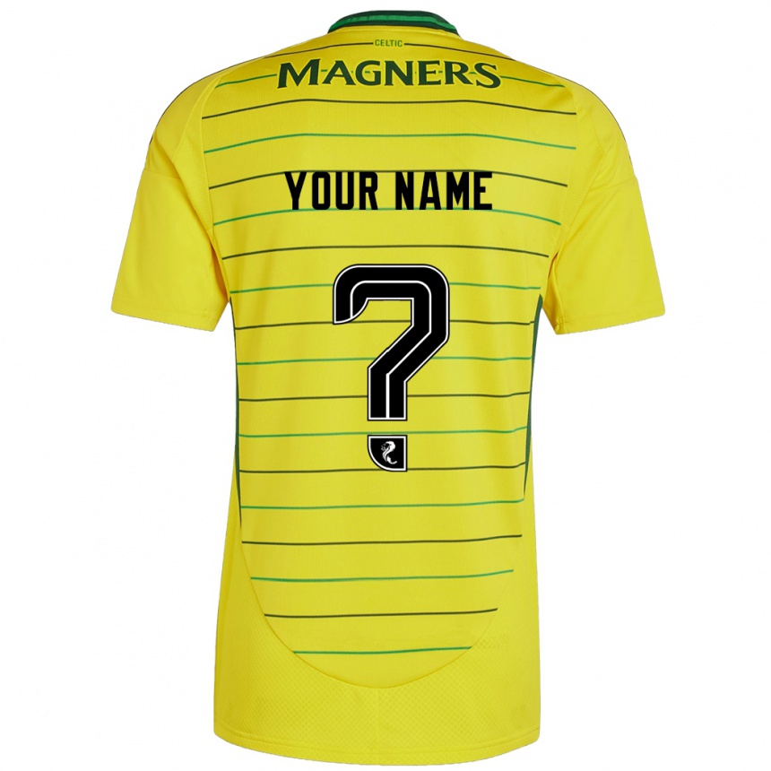 Kids Football Your Name #0 Yellow Away Jersey 2024/25 T-Shirt Uk