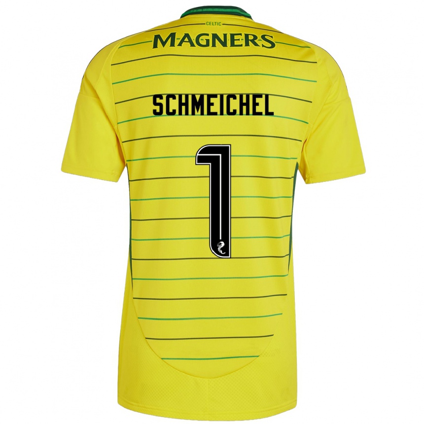 Kids Football Kasper Schmeichel #1 Yellow Away Jersey 2024/25 T-Shirt Uk