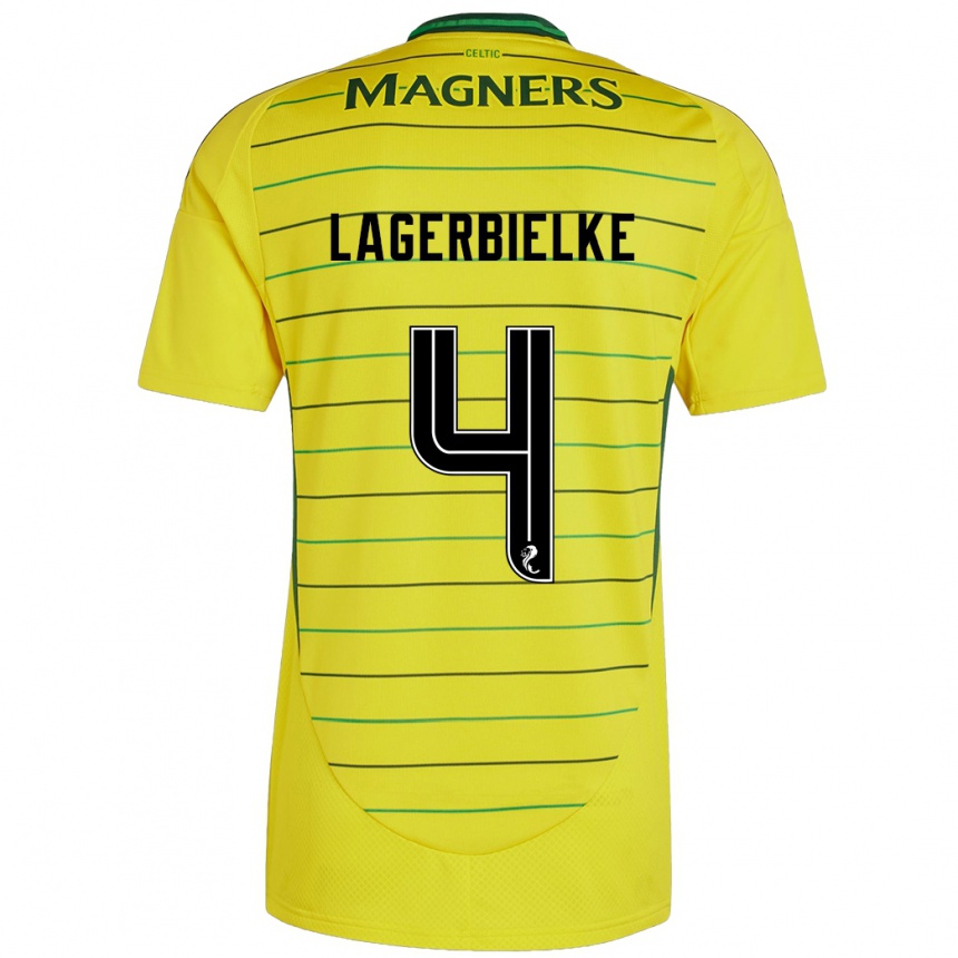 Kids Football Gustaf Lagerbielke #4 Yellow Away Jersey 2024/25 T-Shirt Uk