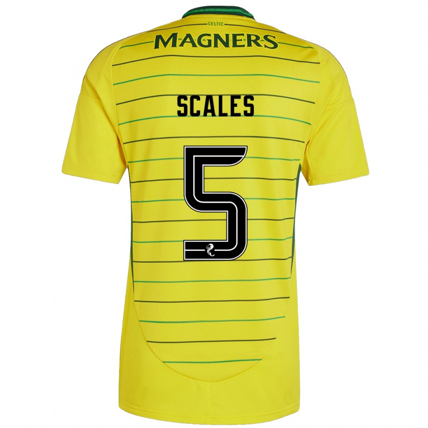 Kids Football Liam Scales #5 Yellow Away Jersey 2024/25 T-Shirt Uk