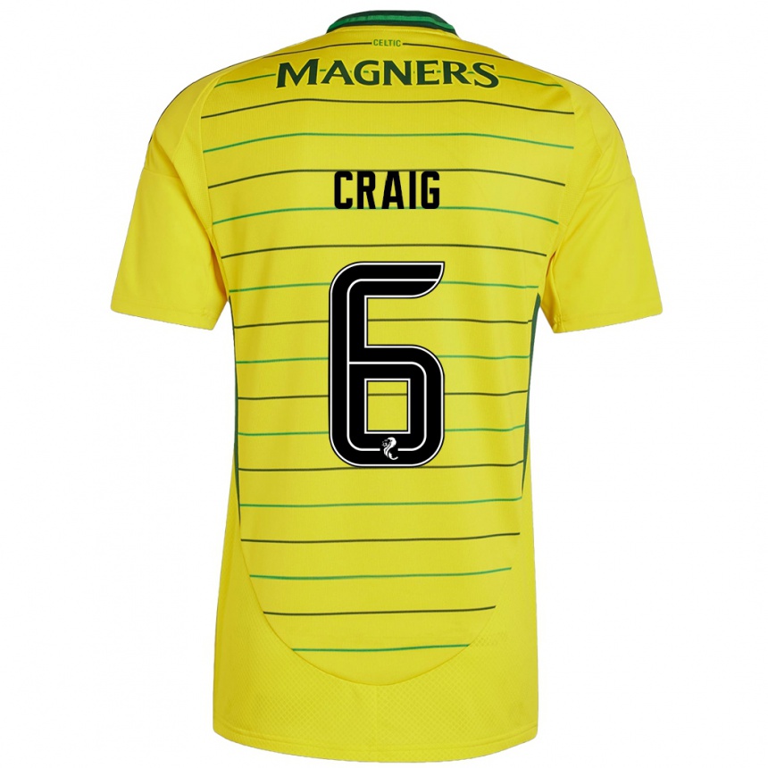 Kids Football Chloe Craig #6 Yellow Away Jersey 2024/25 T-Shirt Uk