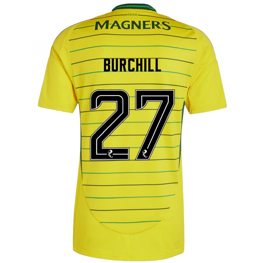 Kids Football Tiree Burchill #27 Yellow Away Jersey 2024/25 T-Shirt Uk