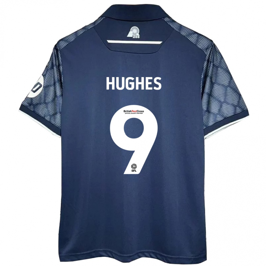 Kids Football Rosie Hughes #9 Black Away Jersey 2024/25 T-Shirt Uk