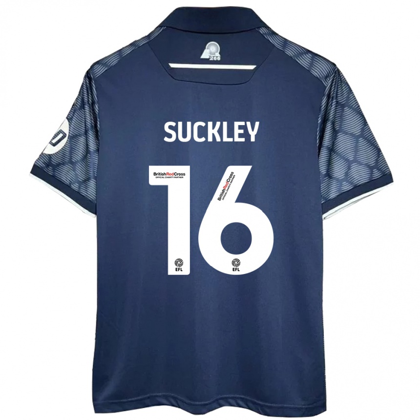 Kids Football Ava Suckley #16 Black Away Jersey 2024/25 T-Shirt Uk