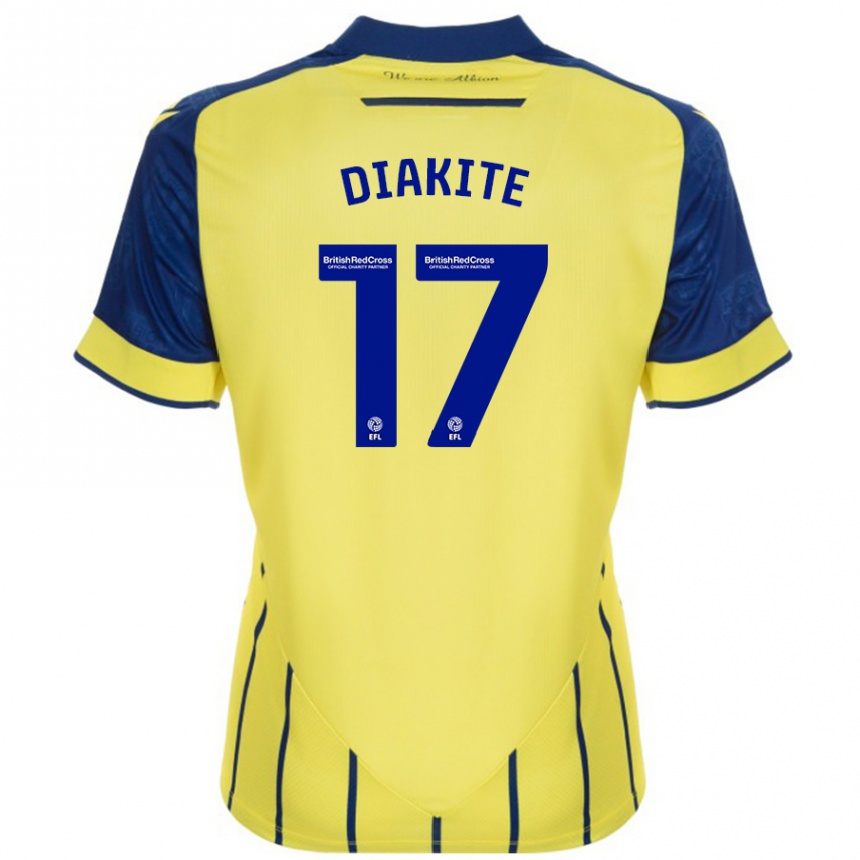 Kids Football Ousmane Diakité #17 Yellow Blue Away Jersey 2024/25 T-Shirt Uk