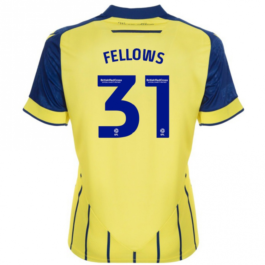 Kids Football Tom Fellows #31 Yellow Blue Away Jersey 2024/25 T-Shirt Uk