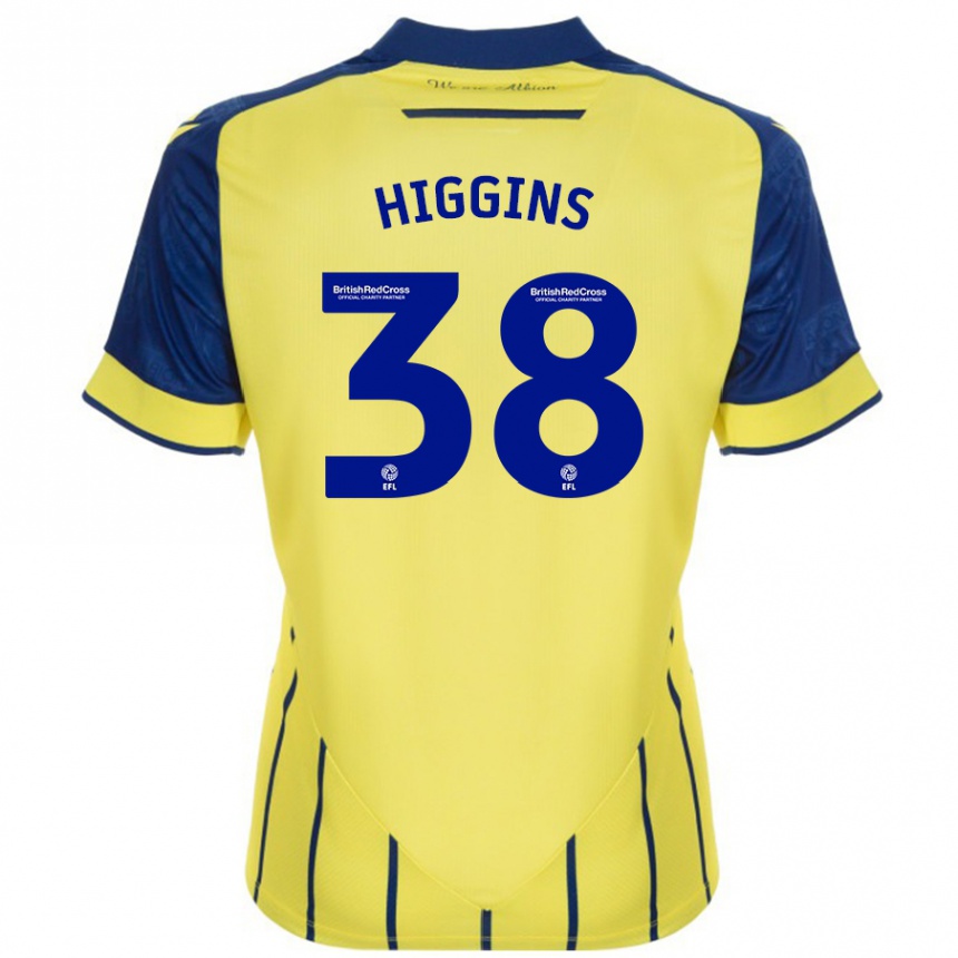 Kids Football Akeel Higgins #38 Yellow Blue Away Jersey 2024/25 T-Shirt Uk