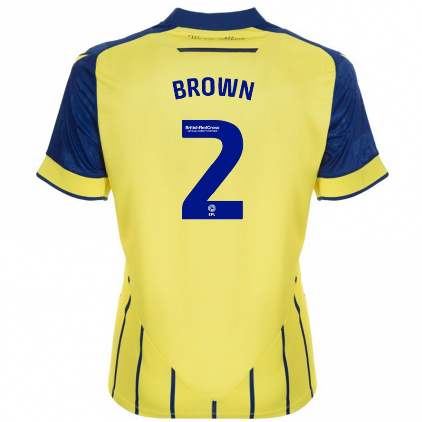 Kids Football Ashlee Brown #2 Yellow Blue Away Jersey 2024/25 T-Shirt Uk