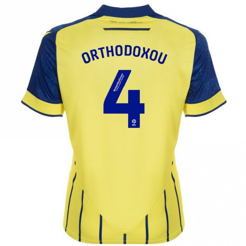 Kids Football Francesca Orthodoxou #4 Yellow Blue Away Jersey 2024/25 T-Shirt Uk