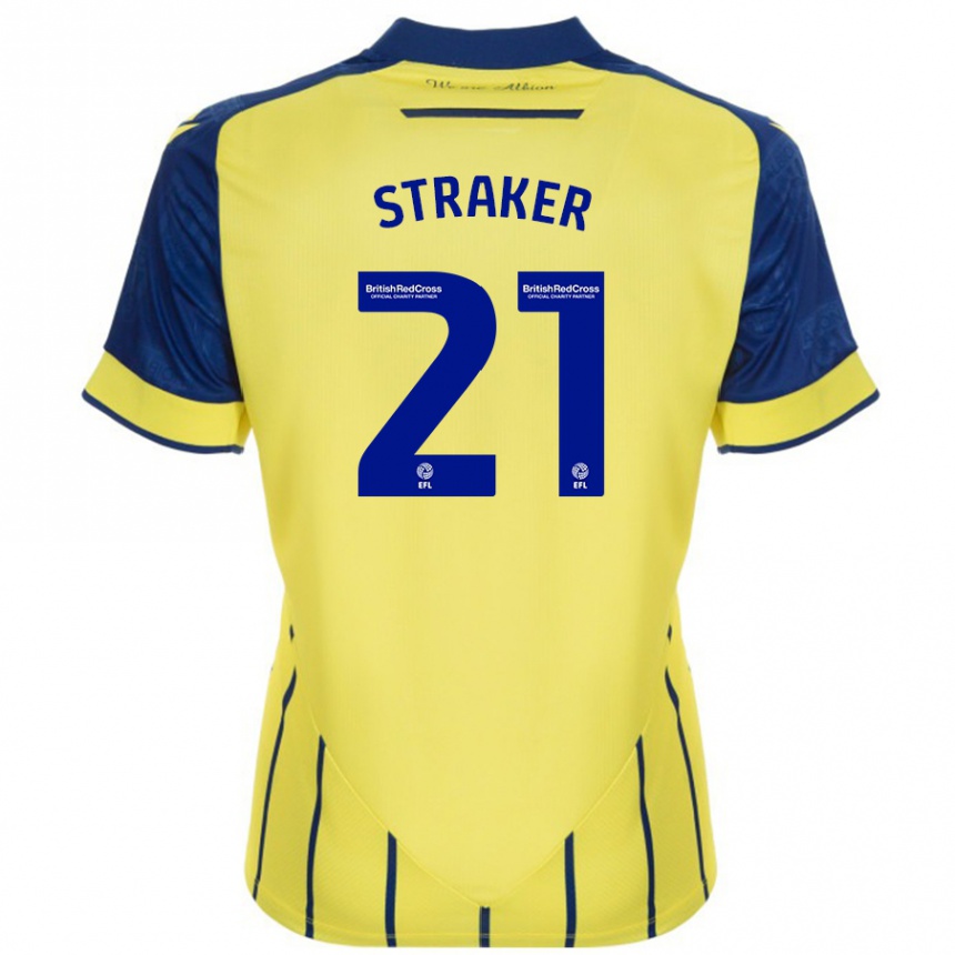 Kids Football Jannelle Straker #21 Yellow Blue Away Jersey 2024/25 T-Shirt Uk