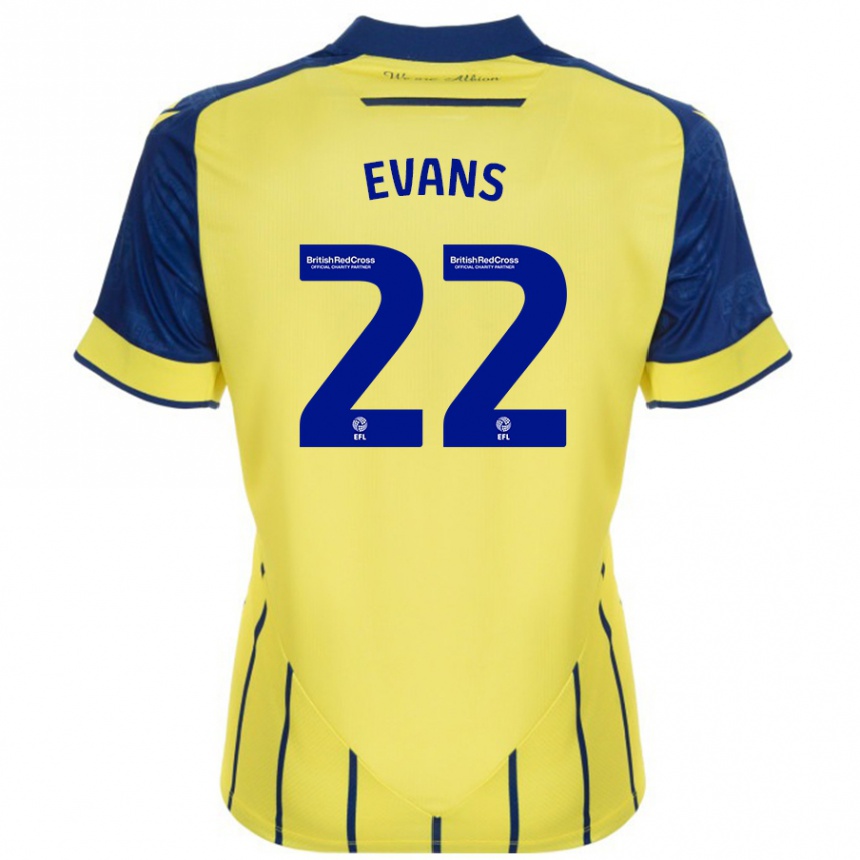 Kids Football Kate Evans #22 Yellow Blue Away Jersey 2024/25 T-Shirt Uk