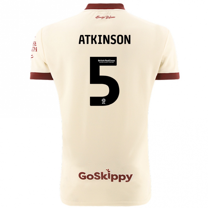 Kids Football Rob Atkinson #5 Cream White Away Jersey 2024/25 T-Shirt Uk