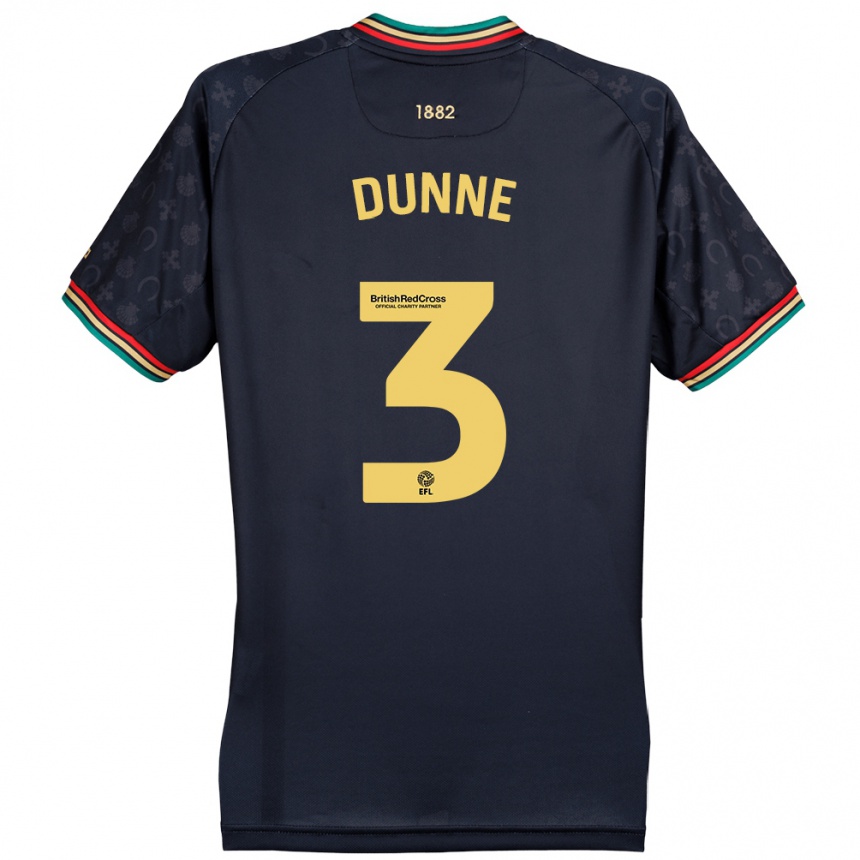 Kids Football Jimmy Dunne #3 Dark Navy Blue Away Jersey 2024/25 T-Shirt Uk