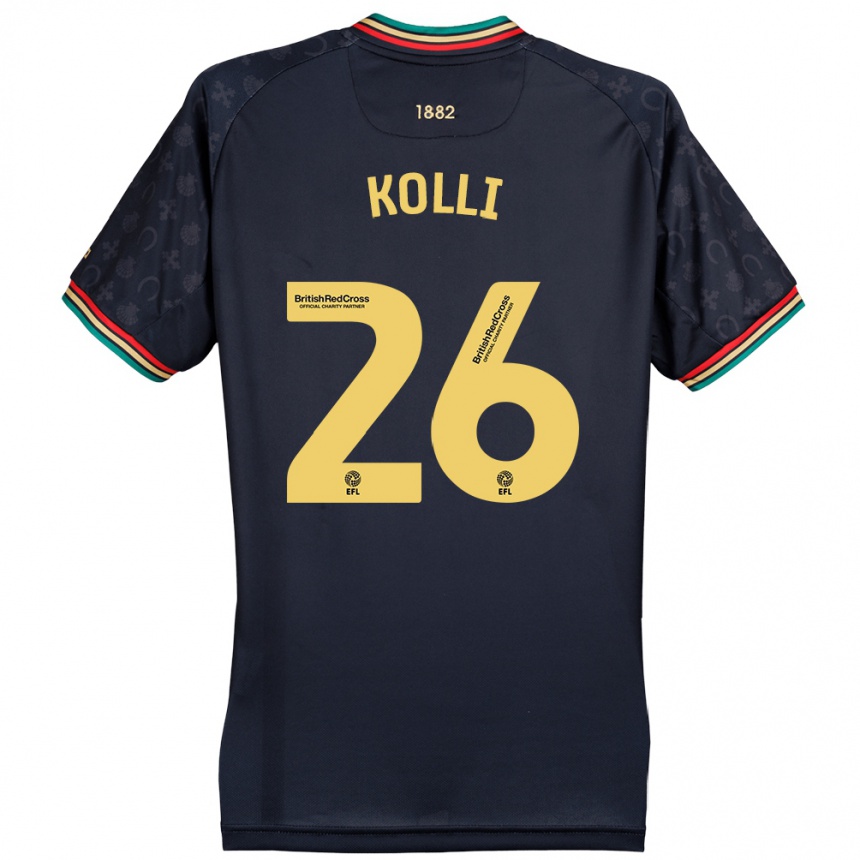 Kids Football Rayan Kolli #26 Dark Navy Blue Away Jersey 2024/25 T-Shirt Uk