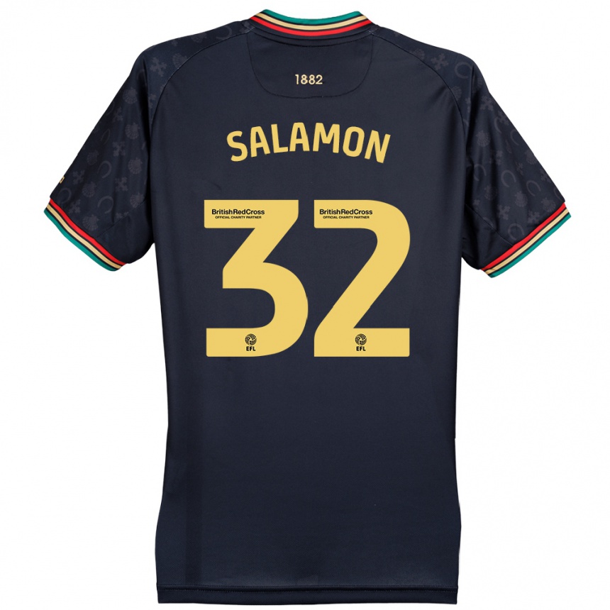 Kids Football Matteo Salamon #32 Dark Navy Blue Away Jersey 2024/25 T-Shirt Uk