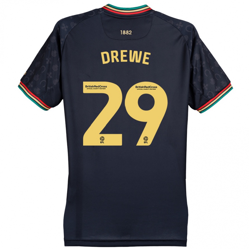 Kids Football Aaron Drewe #29 Dark Navy Blue Away Jersey 2024/25 T-Shirt Uk