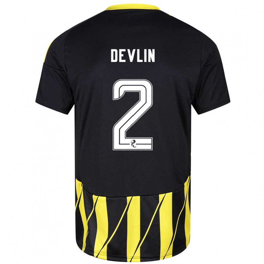 Kids Football Nicky Devlin #2 Black Yellow Away Jersey 2024/25 T-Shirt Uk