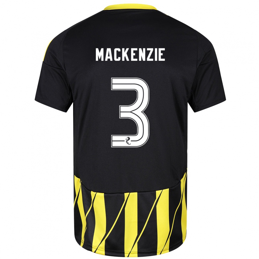 Kids Football Jack Mackenzie #3 Black Yellow Away Jersey 2024/25 T-Shirt Uk