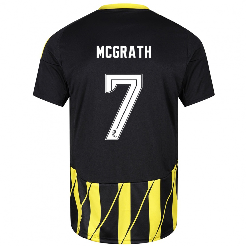 Kids Football Jamie Mcgrath #7 Black Yellow Away Jersey 2024/25 T-Shirt Uk