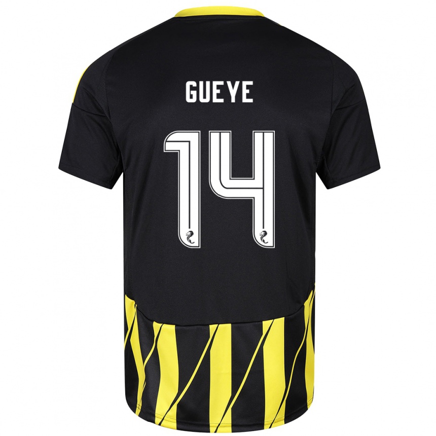 Kids Football Pape Habib Gueye #14 Black Yellow Away Jersey 2024/25 T-Shirt Uk