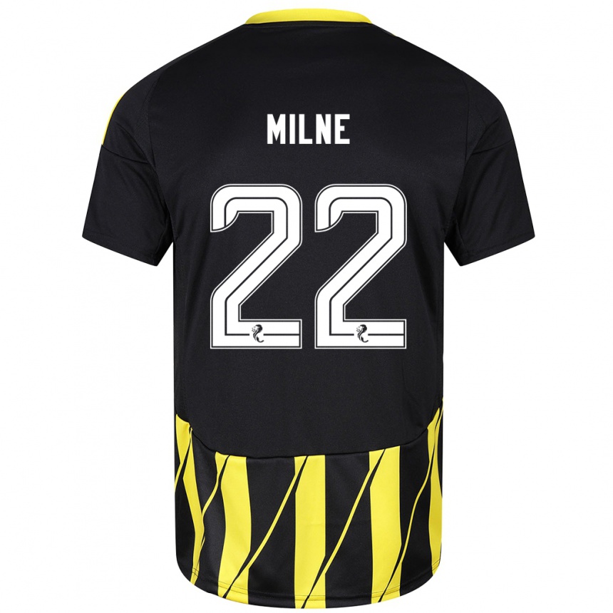 Kids Football Jack Milne #22 Black Yellow Away Jersey 2024/25 T-Shirt Uk