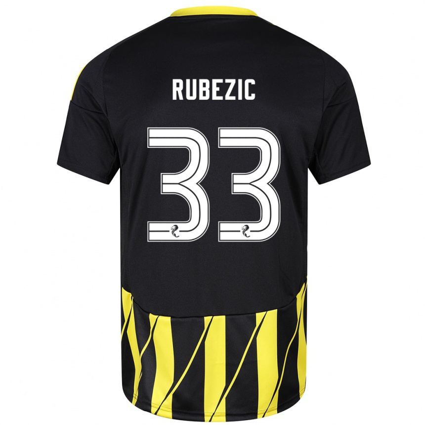 Kids Football Slobodan Rubezic #33 Black Yellow Away Jersey 2024/25 T-Shirt Uk