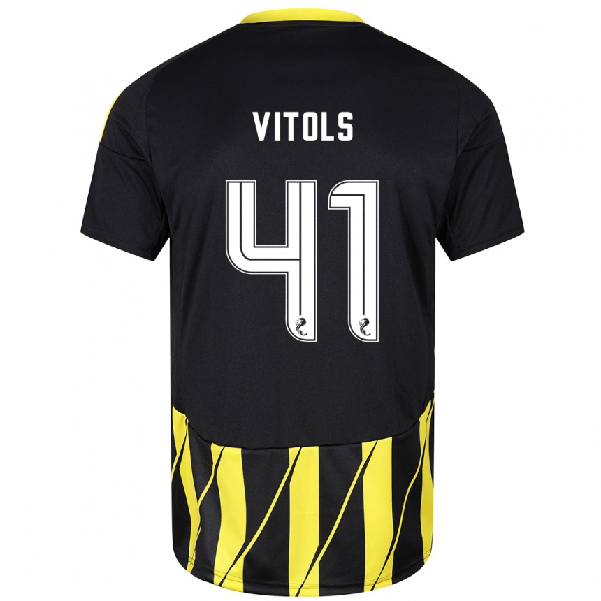 Kids Football Rodrigo Vitols #41 Black Yellow Away Jersey 2024/25 T-Shirt Uk