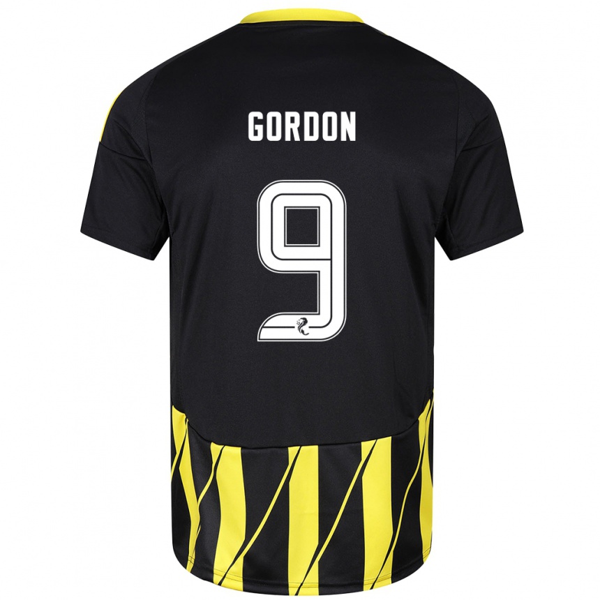 Kids Football Lauren Gordon #9 Black Yellow Away Jersey 2024/25 T-Shirt Uk