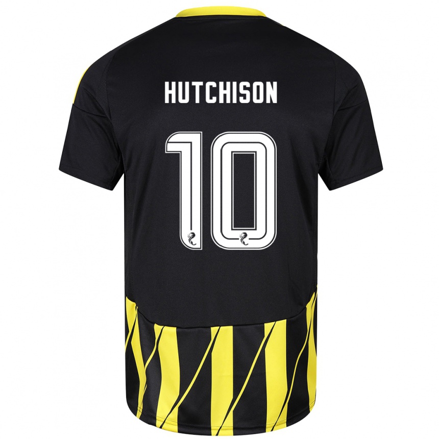 Kids Football Bayley Hutchison #10 Black Yellow Away Jersey 2024/25 T-Shirt Uk