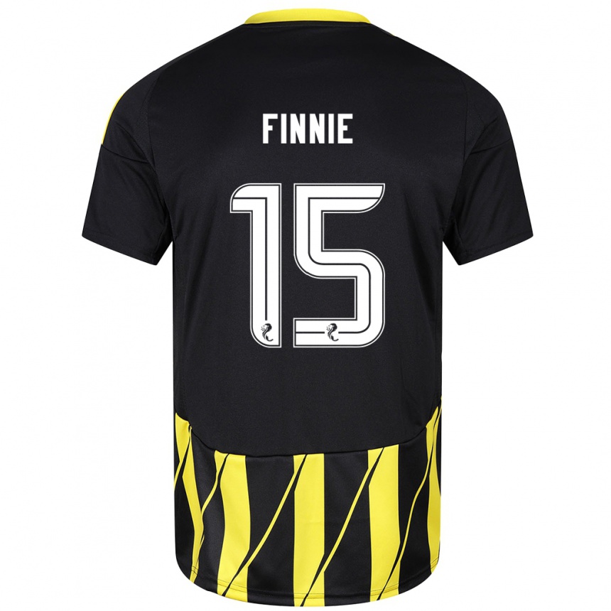 Kids Football Maddison Finnie #15 Black Yellow Away Jersey 2024/25 T-Shirt Uk