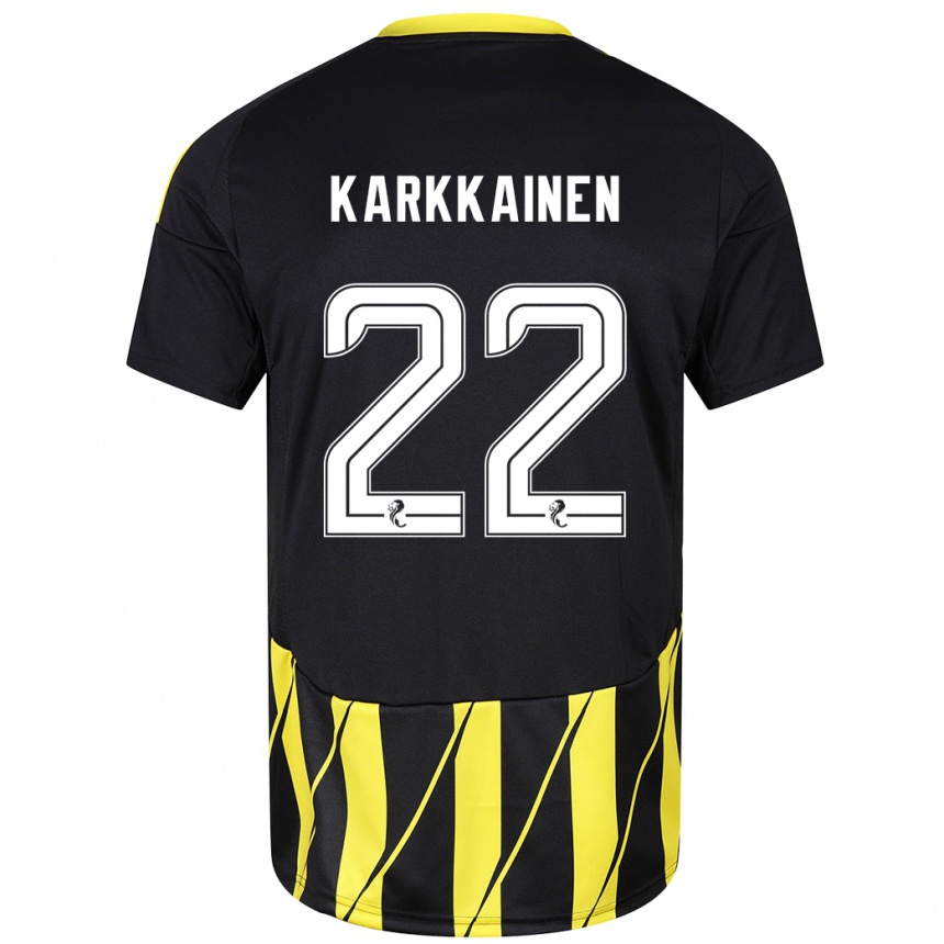 Kids Football Elena Kärkkäinen #22 Black Yellow Away Jersey 2024/25 T-Shirt Uk