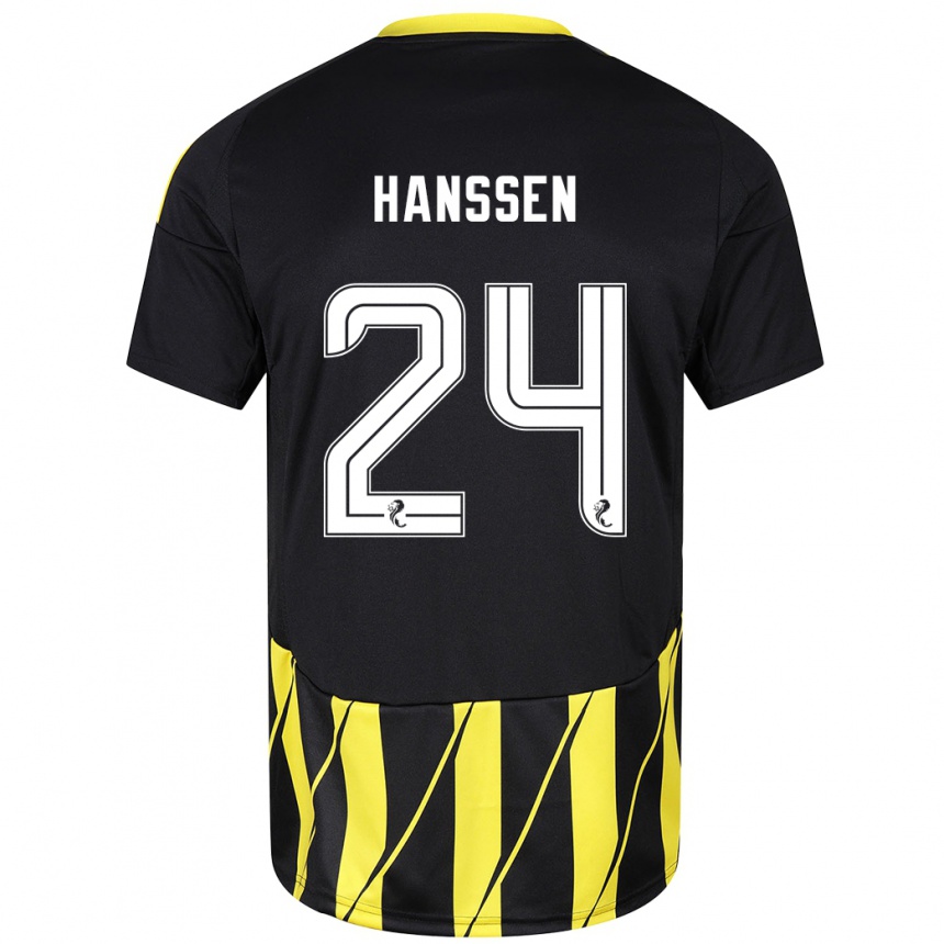 Kids Football Nadine Hanssen #24 Black Yellow Away Jersey 2024/25 T-Shirt Uk