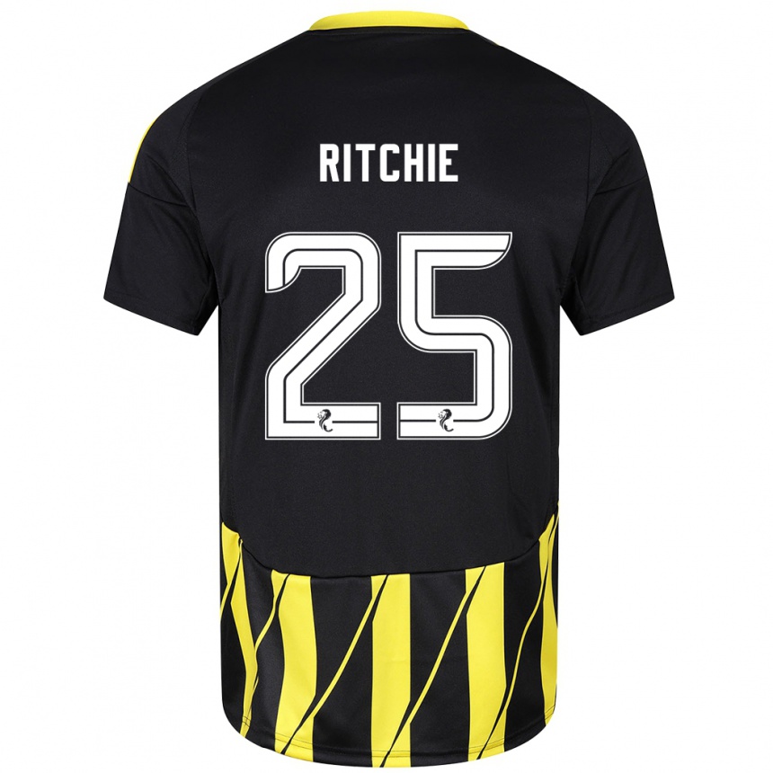 Kids Football Tom Ritchie #25 Black Yellow Away Jersey 2024/25 T-Shirt Uk