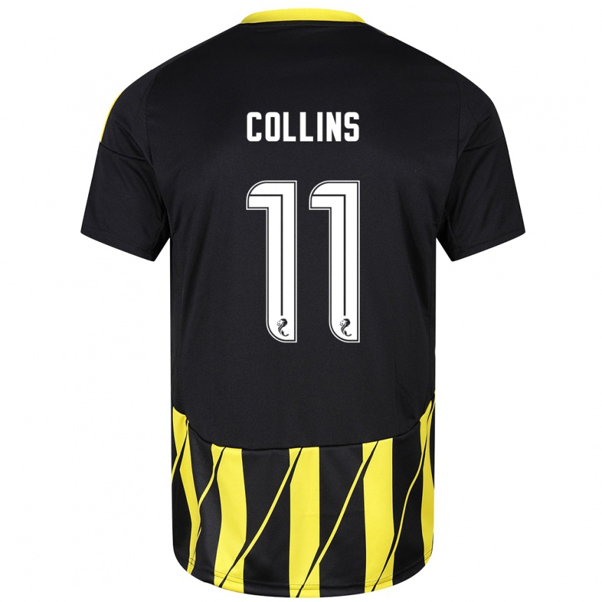 Kids Football Bailley Collins #11 Black Yellow Away Jersey 2024/25 T-Shirt Uk