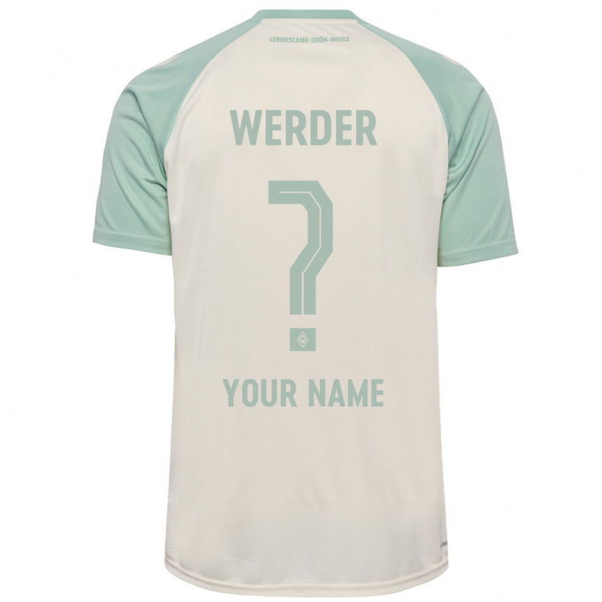 Kids Football Your Name #0 Off-White Light Green Away Jersey 2024/25 T-Shirt Uk